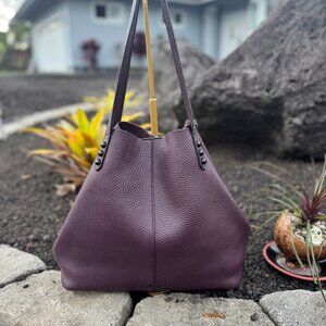 Rebecca Minkoff Studded Leather Tote Shoulder Bag in Plum Purple
